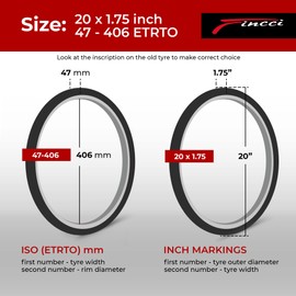 Fincci Bike Tyre 20 x 1.75 Inch 47-406 Cycle Mountain Tyres for BMX or Kids Childrens Bike and Folding Bicycle 20x1.75