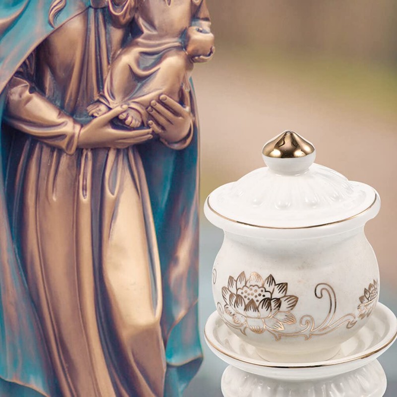 HOMSFOU Ceramic Altar Cup Buddhist Water Offering Bowl 2pcs Ceramic