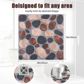 Square Shower Bath Mat Non-Slip: 36x36 Inch Large Bath Tub Mat for Inside Shower - Soft Textured with Drain Holes- Gray Bathroom Floor Safety Mat Foot Massage Scrubber