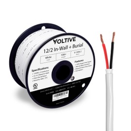 Voltive 12/2 Speaker Wire - 12 AWG/Gauge 2 Conductor - UL Listed in Wall (CL2/CL3) and Outdoor/In Ground (Direct Burial) Rated - Oxygen-Free Copper (OFC) - 100 Foot Spool - White