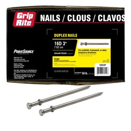 Grip Rite 3-1/2-inch 8-Gauge (3-inch Length top 9/32-inch Lower 11/32-inch, Size, No Color 16DUP 16D Duplex Nail with Brite Shank, Double-Head, 50 Pounds