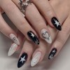 Black Press on Nails Medium Almond Fake Nails Star False