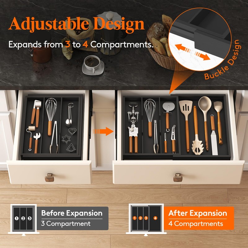Lifewit Utensil Organizer for Kitchen Drawer, Expandable Cooking Utensil Tray,