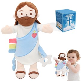 Yelakey - Manta de seguridad para bebé, diseño de Jesús, regalo de bautismo para niñas y niños, artículos esenciales de Jesús, muñeca baby shower (azul)