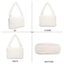 TZECHO Tote Bag for Women, Women's Quilted Tote Bag with Zipper, Soft and Lightweight Puffer Tote Handbag-Cream