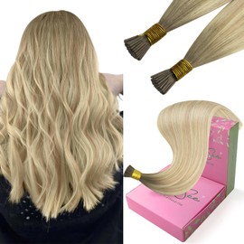 YoungSee I Tip Hair Extensions Human Hair Blonde Ombre I Tips Hair Extensions Ash Blonde to Platinum Blonde Itips Hair Extensions 24 Inch Balayage Human Hair Itip Extensions for Long Hair 50s/50g