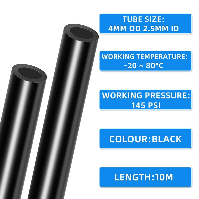 ERGAOBOY Black 10M Polyurethane PU Air Hose Pipe Tube Kit,4mm