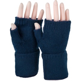 styleBREAKER 09010052 Women's Fingerless Knitted Gloves Plain with Waistband Warm Winter Gloves, darkblue