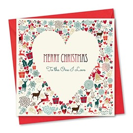 Absolutely Yours Christmas Card for the One I Love. Christmas Heart Design with Red Foil. Ecofriendly & UK Made. Verse Inside. 150x150mm card size