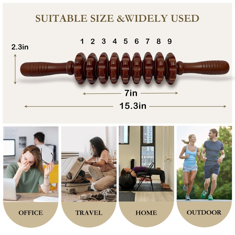 MIOKAN Wood Therapy Massage Roller Stick with Release Myofascial Trigger