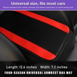 povtii Car Center Console Pad, PU Leather Auto Armrest Seat Box Cover Protector, Comfortable Arm Rest Storage Box Mat for Vehicle Interior Protection, Universal Car Accessories (Carbon Fiber Red)