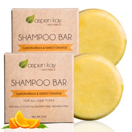 Solid Shampoo Bar, Made With Natural & Organic Ingredients, Sulfate-Free, Cruelty-Free & Vegan, All Hair Types, 3 Ounce Bar (2-Pack Lemongrass & Sweet Orange)