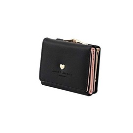 Honnendo Women's Coin Purse Card Holder, 3-fold, Compact, Single Wallet, heart black