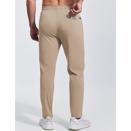 PINSPARK Mens Joggers with Zipper Pockets Lightweight Athletic Track Pants Quick Dry Workout Gym Sweatpants for Men Khaki L