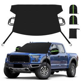 KXQ Car Windshield Cover for Ice and Snow, Enhanced-600D Oxford Fabric Windshield Snow Covers, Windshield Cover for Snow Fits Most Large SUVs, Pickup Truck (71 x 47.5 Inch)