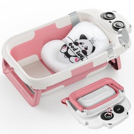 Foldable Baby Bathtub, Lightweight Bathtub for Infants to Toddlers with Soft Cushion & Thermometer, Portable Baby Tub Newborn to Toddler 0-36 Months(Pink)