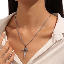Inateannal Rose Cross Necklace For Women Vintage Religious Cross Pendant Necklace Silver Italian Box Chain Necklace Hip Hop Jewellery Gifts For Girls