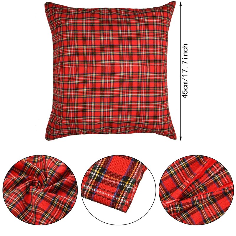 AOVNA 2 Pack Tartan Cushion Covers Christmas Cushion Covers Pillow