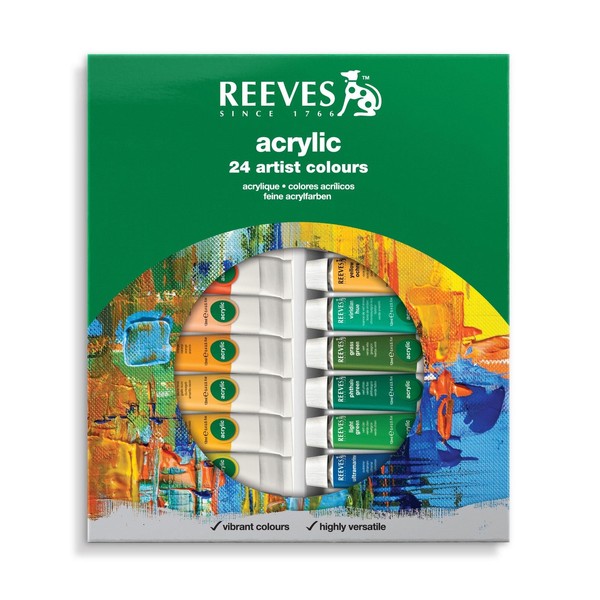 Reeves Acrylic Colour Tube Set, 10 ml - 24 Pack