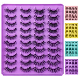 MAANGE Pestañas Postizas Mixtas 20 Pares Naturales 3D Faux Mink Fluffy Suaves y Ligero Pestañas Falsas Hechas a Mano y Reusables y Impermeables(Púrpura)