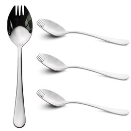 Alata Sporks, 4-Pack Food-Grade Stainless Steel Sporks, 7.4 Inch Long Handle Salad Forks for Dessert, Ice Cream, Salad, Soup, Pasta, Spaghetti, Dishwasher Safe