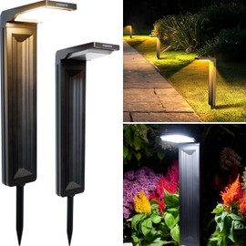 Solar Pathway Lights 2 PACK Outdoor Waterproof Super Bright Solar powered Path light For Walkway Landscape Driveway Sidewalk Yard Lawn Garden, Modern Design Decorative 2 brightness Modes (Warm White)