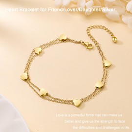 JDGEMSTONE Heart Women's Anklet Layered Bracelet Waterproof Stainless Steel Anklet with Heart Pendants, Rose Gold, Silver, Gold, Titanium Steel Love Bracelet Anklet Gift for Women, Girls, Stainless