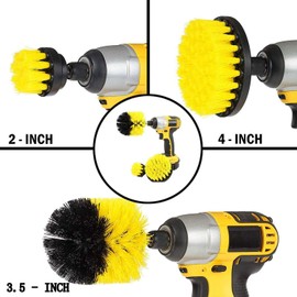 Bond Hardware Set Of 3 Drill Brush Attachment Power Scrubber Cleaning Kit All Purpose for Bathroom Surfaces, Grout, Floor, Tub, Shower, Tile, Corners, Kitchen - Fits Most Drills, Yellow