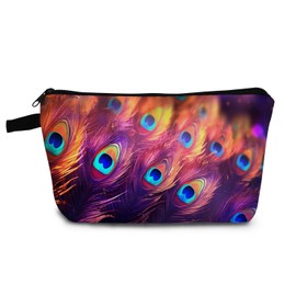 YULUENZE Feather Gift Peacock Feather Makeup Bag Cute Small Organizer Bag with Zipper Peacock Feather Print Cosmetic Bag Birthday Gifts for Women Friends Sisters