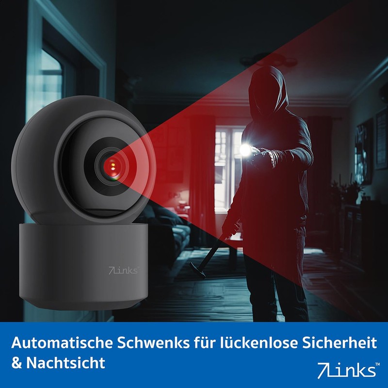 7links Indoor Surveillance Camera: 2K Pan-Tilt Surveillance Camera with Wi-Fi,