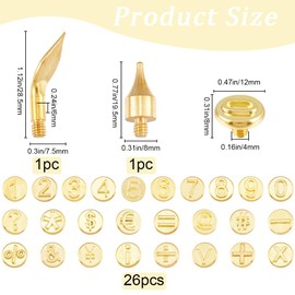 GORGECRAFT 26Pcs Wood Burning Tip Set Golden Brass Copper Kit Number Symbol Soldering Stencil Leather Burner Pyrography Tool Template Sets for Wood Burning DIY Embossing Carving DIY Crafts