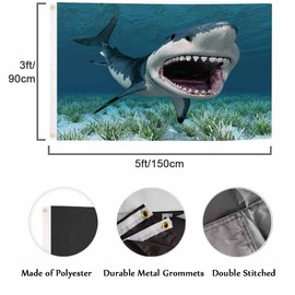 Swono Great White Shark Flag 3x5 Ft Underwater Coral Ocean Fish Flag Big Flag for Outdoor Indoor Office Workplace Home Garden Business