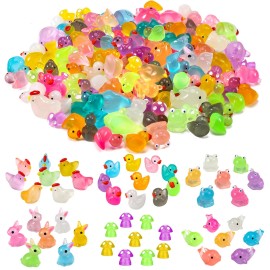 Ggstddup 135 PCS Luminous Mini Resin Ducks Tiny Glow in The Dark Duck/ Chickens/ Rabbi...