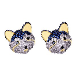 Simulated Blue Sapphire & White Cz Husky Stud Earrings In 14K Yellow Gold Over Sterling Silver