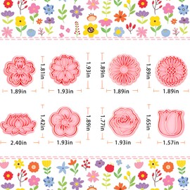 BESEK Flower Cookie Cutters: 8 pcs Flowers Cookie Cutter, Spring Flowers Cookie Stamps for Biscuit Fondant Cheese Baking, for Kids & Adults
