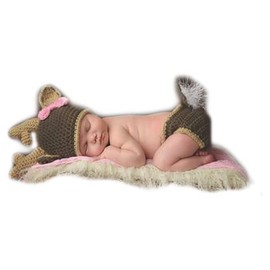 Vomdrok Newborn Photography Props Outfits Crochet Knitted Christmas Deer Hat Pants Infant Baby Boy Girl Photoshoot Props Costume (Light brown)