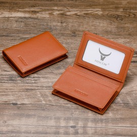 Leather Business Card Case Holder for Men & Women, Italian Calfskin (Tan)