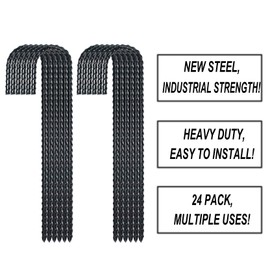 12 Inch Rebar Stakes Heavy Duty J Hook, Coated Steel Ground Stakes Tent Stakes Ground Anchors for Chain Link Fence Stakes and Trampoline Stakes (6), Black