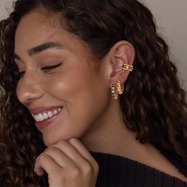 MYEARS Gold Hoop Earrings for Women 14K Gold Plated Black Cubic Zirconia Blue Stud Earrings Statement Jewelry for Women Trendy Gifts