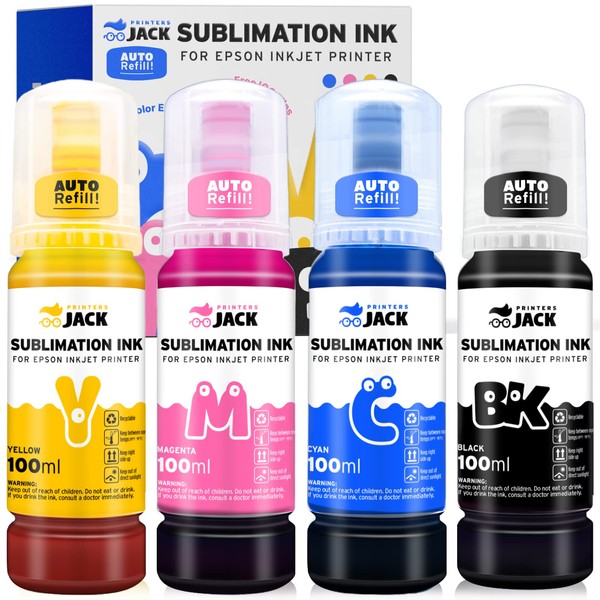 Printers Jack 4x100ml Sublimation Ink Auto Refill for Epson EcoTank