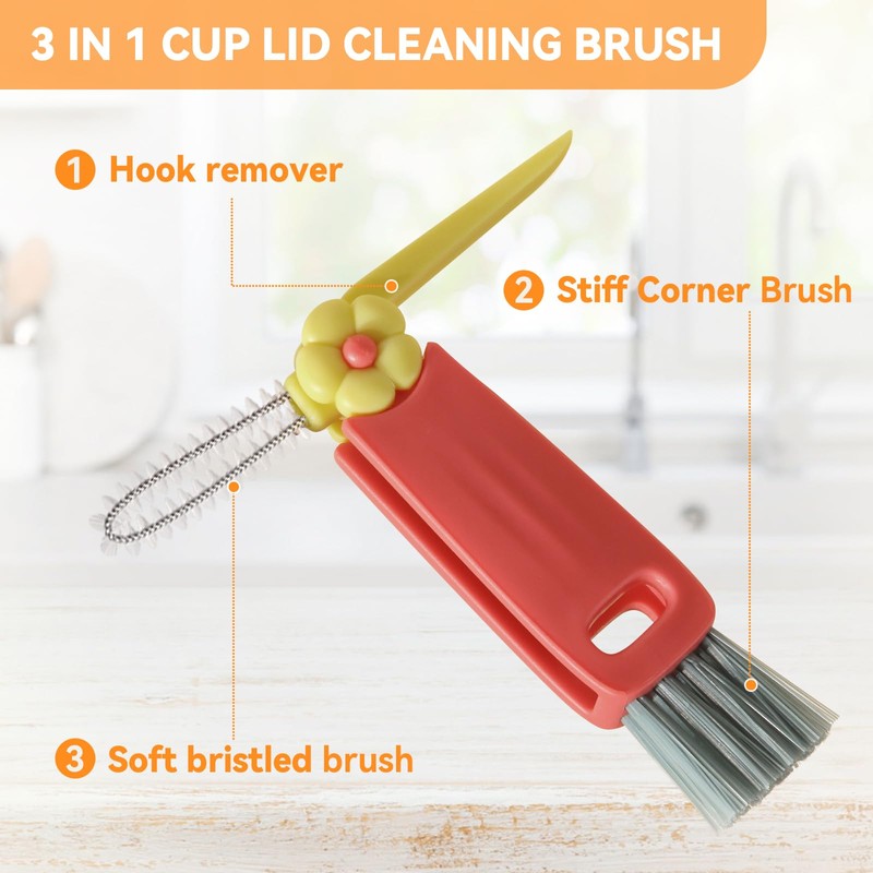 3 in 1 Cup Lid Gap Cleaning Brush Set, Multifunctional