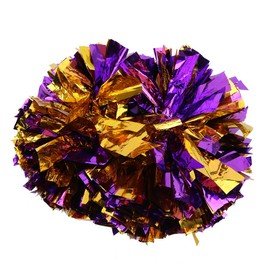 Keenso Purple and Gold Pom Poms Cheerleading 2 Pieces Double Head Cheerleading Dance Pompoms Flower Ball for Sport Match Accessories