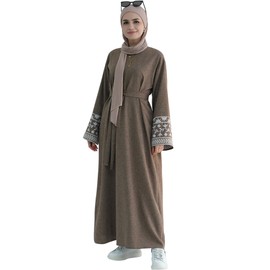 Embroidered Muslim Abaya Long Sleeve Dubai Dress Turkish Robe Zipper Maxi Dess Women Eid Clothes