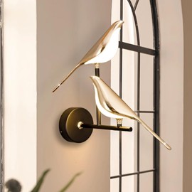 WOSBO Bird Wall Sconces Modern Art Deco Wall Mount Lamps for Living Room Bedroom Stairway Corridor, Swinging Bird Wall Lamp, Metal and Acrylic Wall Light Fixtures, 3 Color Temperature (2 Light)