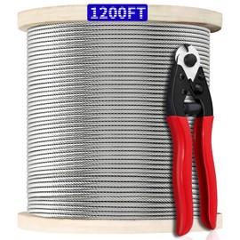 1200FT 1/8" T316 Stainless Steel Cable, 1/8 Inch Wire Rope Aircraft Cable for Deck Cable Railing Kit, 7 x 7 Strands Construction, DIY Balustrades, Come with a Cutter