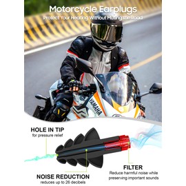 Motorcycle Ear Plugs - 2 Pairs Reusable Silicone, 26dB Wind Noise Reduction with Safety Cord & Travel Case, Comfort Fit for Motorbike, Highway Riding & Shooting Sports