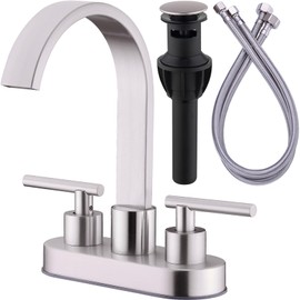 TRUSTMI Bathroom Faucet Centerset Sink Faucet with Overflow Pop Up Drain Assembly, 3 Hole 4 Inch Bathroom Sink Faucet, Brushed Nickel