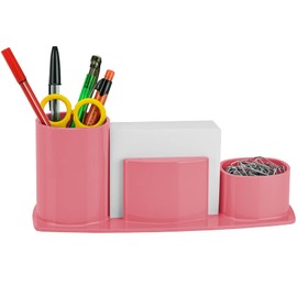 Acrimet Millennium Desktop Organizer Holder for Pen, Pencil, Clip, Paper and Desk Accessories (Plastic) (Paper Included) (Solid Pink Color)