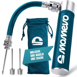 Momevo PocketAir - Mini Ball Pump with Flexible Hose for All Balls - Small, Plastic-Free Aluminium - Ball Pump for Football, Basketball, Volleyball (Petrol Blue)