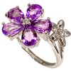 Natural Amethyst Gemstone Adustable Ring, 5 Pear Cut 1.6 Ctw,